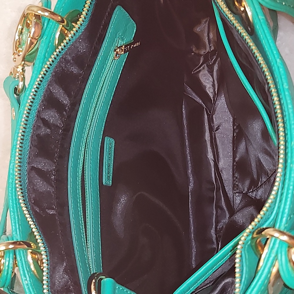 St. John Kelly quilted  Green Leather Sachel's handbag Preppy - Picture 10 of 16